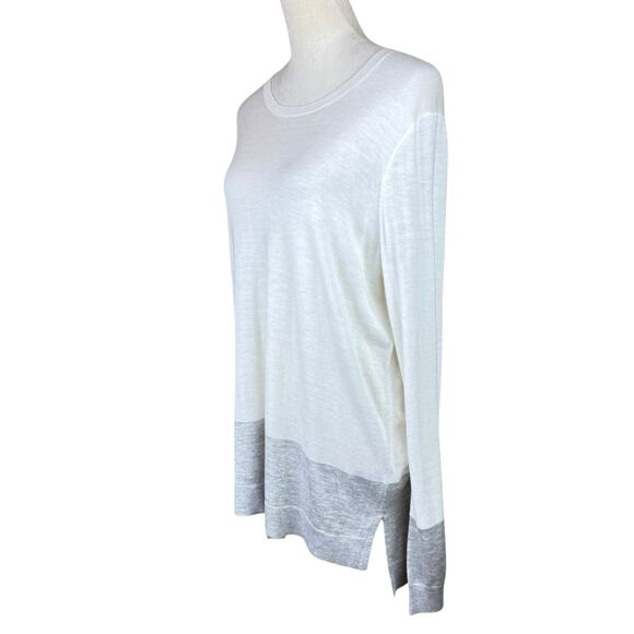 Vince Ivory White & Gray Colorblock Cashmere Blend Long Sleeve Knit Sweater - Picture 2 of 12